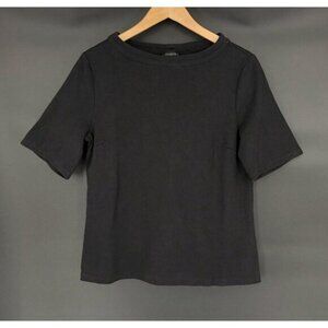 Talbots Womens Button-Back Short Sleeve Top L Black Modal Blend Preppy Mature